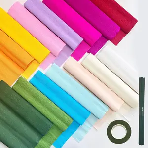 65pcs Crepe Paper Flower DIY Kits 14 Rolls Rainbow Colors Crepe Paper Rolls 8ft Long 10 Inch Wide 50 Pcs Green Floral Iron Wire and 1 Roll Green Tape for Birthday Party Wedding Festival Ornament