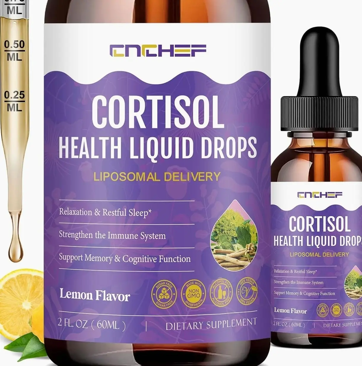 Cortisol Supplement Liquid Drops, Hormone Balance for Women Men Cortisol Detox with Magnesium Glycinate, L-Theanine, Rhodiola Rosea, Ashwagandha, Phosphatidylserine, Mood Focus, Sleep Support, 2 Fl Oz