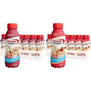 Premier Protein Shake, 30g Protein, 24 VitaminsMinerals, Cinnamon Roll  Strawberries, 11.5 oz, 24