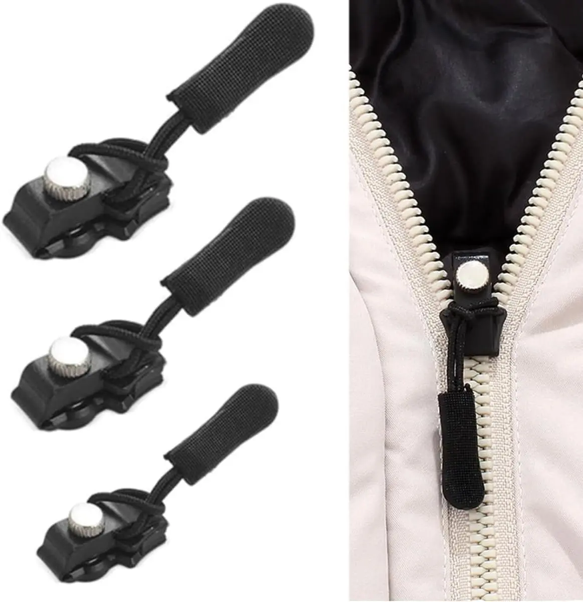Zipper Repair Kit Replacement Slider Pull with Nylon Cord, Universal Zipper Fixer Tab for Jackets, Luggage, Backpacks & Bags