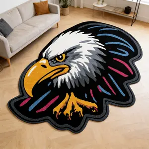 Cool Color Eagle Shape Carpet, American Street Style Contrast Fluid Design Rug, Eagle Head Pattern, Washable Non-Slip Mat