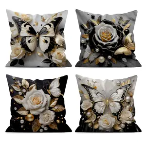 4 PCS 3D Butterfly Pillow Cover, 18 x 18 Inch, Pillow Cover for Cushion Living Room, Bedroom, Couch and Sofa, High Listed Printed (No Pillowcase Insert) Multicolor