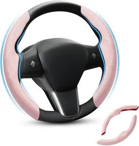 Custom-Fit for Tesla Steering Wheel Cover, Tesla Model Y / 3 2017-2025 (Fit Model Y Juniper 2026/ Model 3 Highland) Carbon Fiber Steering Wheel Cover for Tesla Model Y / 3 Accessories (Pink)