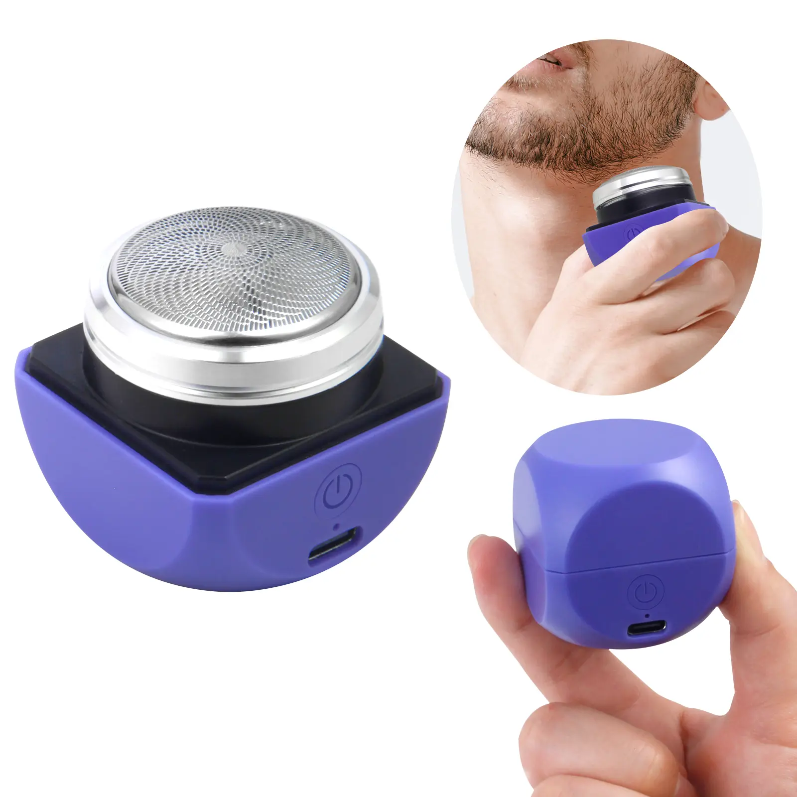 Mini Portable Electric Shaver for Men, Cube Travel Size, 56gLightweight USB Rechargeable, 100 Mins Runtime, ABSSkin-Friendly Face Trimmer Multifunctional Shaving Head