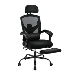 Ergonomic Office Chair with Footrest, Computer Desk Chair with Lumbar Pillow & Retractable, High Back Home Mesh Office Swivel Chair with Padded Armrests, Adjustable Headrest & Height (Black)