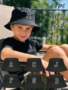 A-Z Letter Embroidered Fisherman Hat, Bucket Hat, Summer Sun Protection Cap, Korean Style, UV Shield, Outdoor Adventure Hat（7Y+）