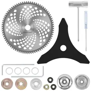 2Counts Brush Cutter Blade Set 10inch x 80T Carbon Steel Blades with Adapter Kit for Versatile Use Lawn Mower Heavy Duty