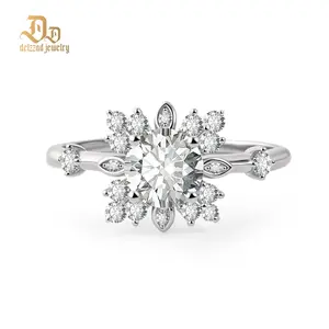Delzzad 1ct Starburst Ring Daisy Cluster Band Ring Engagement Ring Band VVS Synthetic Moissanite Ring Jewelry S925 Perfect Birthday Engagement Wedding Anniversary Christmas Valentine's Day Gift