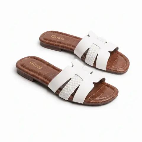 Women's White Woven Mules, Handwoven Braided Slide Sandals with Cushioned Footbed, Non-Slip Slip-On Flats for Fall Casual Everyday Wear