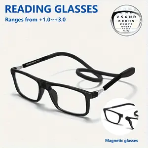 TR90 Magnetic Folding Reading Glasses +.00  +3.00 Strength, Lightweight Full-Frame Rectangular Eyeglasses with Magnetic Closure Hinge, UniGender for &, Daily Use & for office Glasses (No Needed)