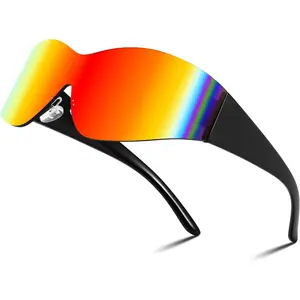 EyeconicFinds Futuristic Cyber Visor Sunglasses Rimless Mirror Punk Style Men Women Cosplay Cyclops Goggles B0189