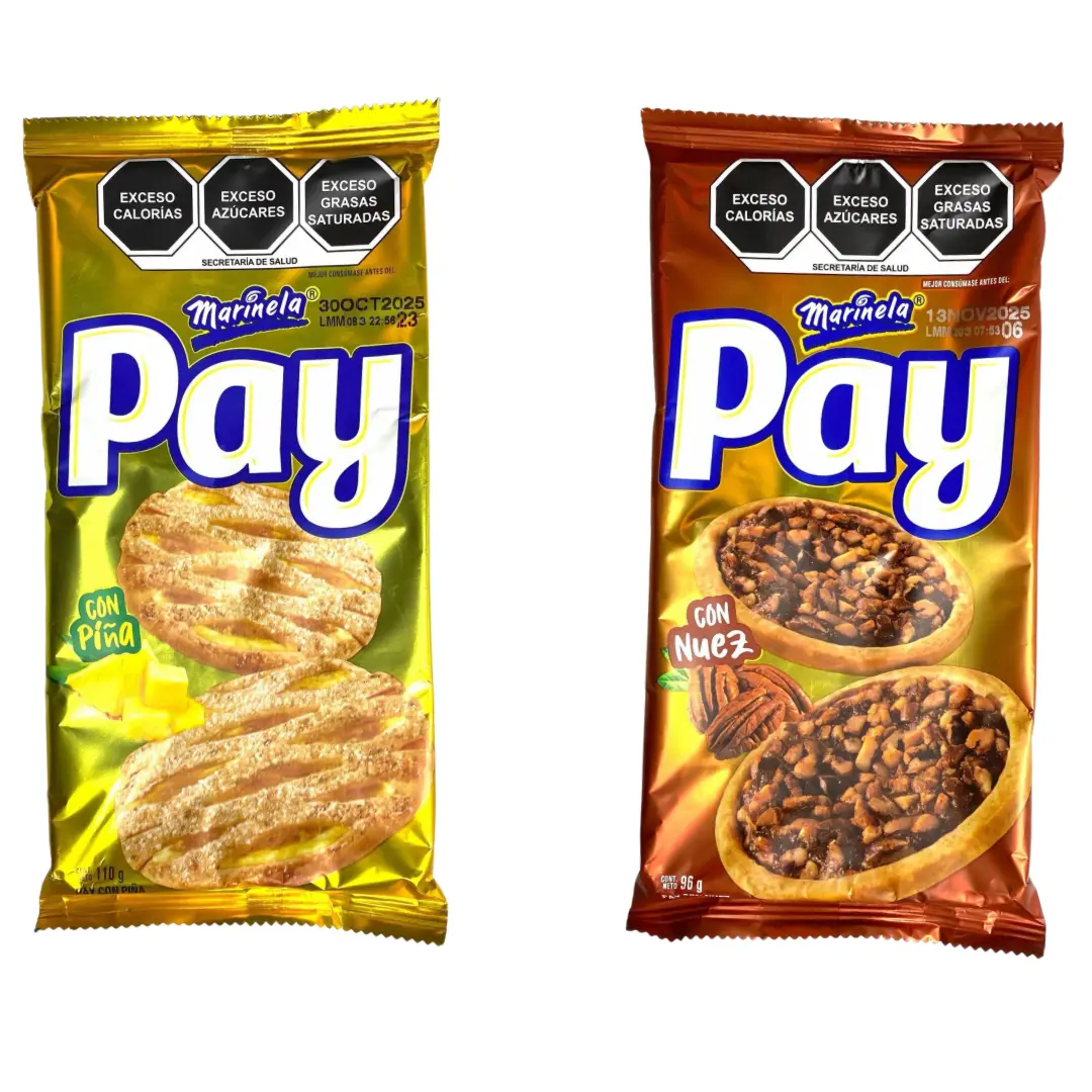 Marinela Pay de Pina o Nuez - 96-110 grams per bag - 2 Pineapple or Walnut Pays Per Bag - Product of Mexico - Authentic Mexican Snack