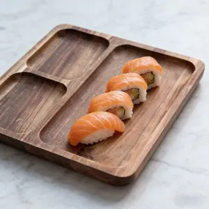 3-Compartment Acacia Wood Serving Tray | Minimalist Japanese Style Wooden Divided Platter | Snack & Appetizer Organizer for Living Room & Coffee Table