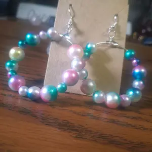 Aura Moon Bloom Hoops - Multicolor Beaded Earrings with Silver Hooks for Women's Fashion