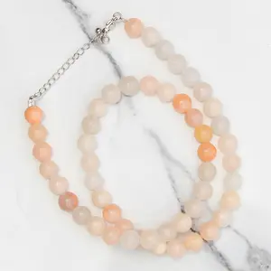 Genuine Peach Aventurine Beads Necklace / Handcrafted Adjustable Mala Necklace / 8 MM Round Smooth Beaded Necklace Jewelry For Her - AS & JG