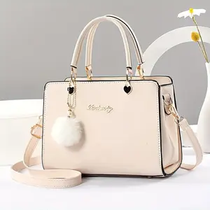 Multi Layer Crossbody Fashion Solid Color Women's Satchel Purse With Pompom Ball Charms Handbag
