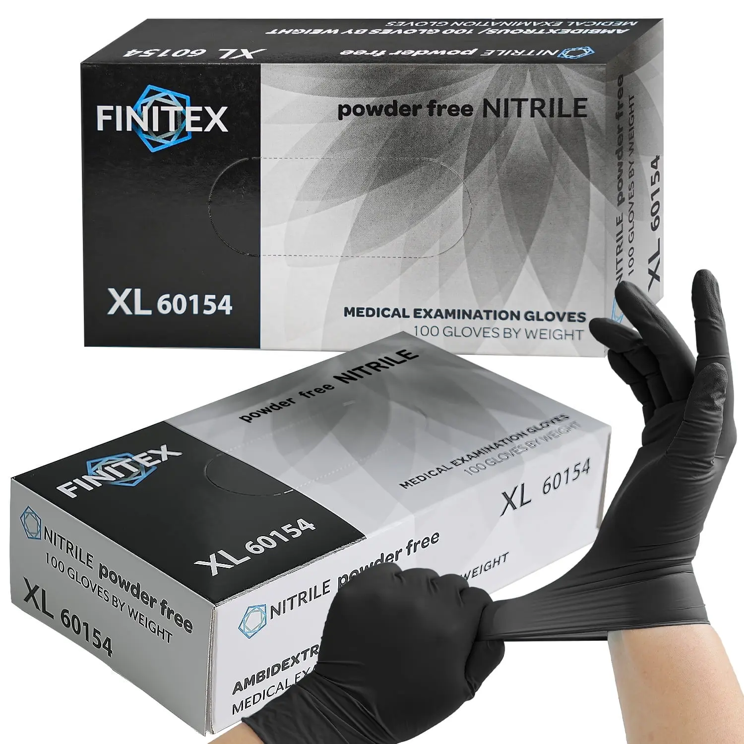 FINITEX Black Nitrile Disposable Gloves - Powder-Free, Latex-Free, Textured Grip, Food Safe for Cooking & Food Prep - 100 Count for Sizes S, M, Hair Dye Use, Tattoo Supplies & Technicians