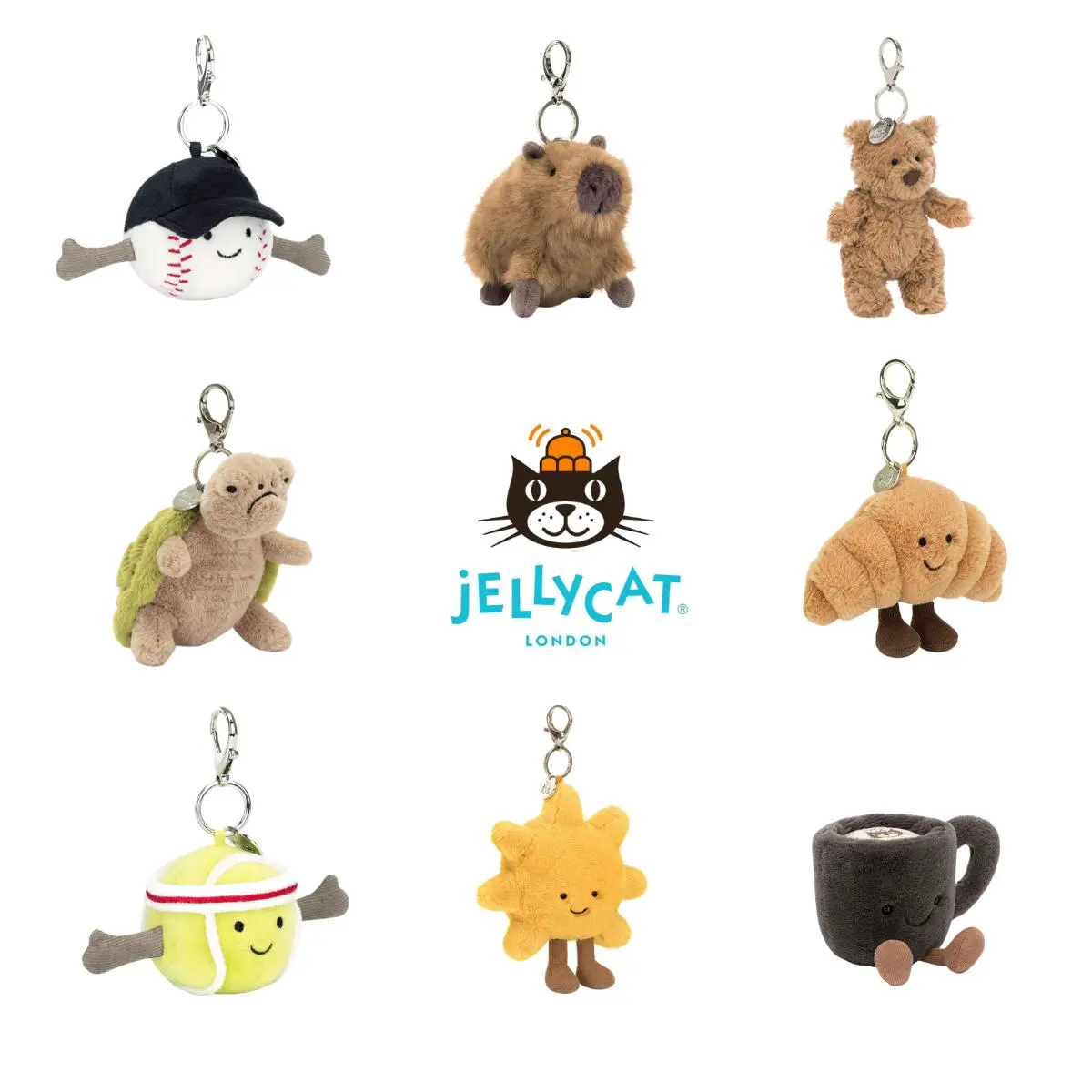 "New" Authentic Jellycat Collectible Keychain - Cartoon Animals Plush Charms with Metal Ring, Soft Fabric Cute Bag Pendant, Ideal Gift for Backpacks, Car Keys