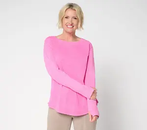 LOGO by Lori Goldstein Boat Neck Long Sleeve Knit Top