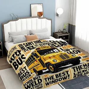 School Bus Pattern Blanket, Soft Warm Throw Blanket, Air-conditioned Room Blanket, Warm Nap Blanket for Home Office Travel