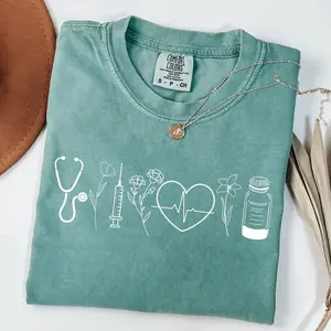 Comfort Colors Minimal Floral Nurse Shirt, New Nurse Gift, Nurse Student Tee Shirt, Registered Nurse Shirt, Cute Nursing Shirt, Doctor Gift Top Womenswear Gift for Her