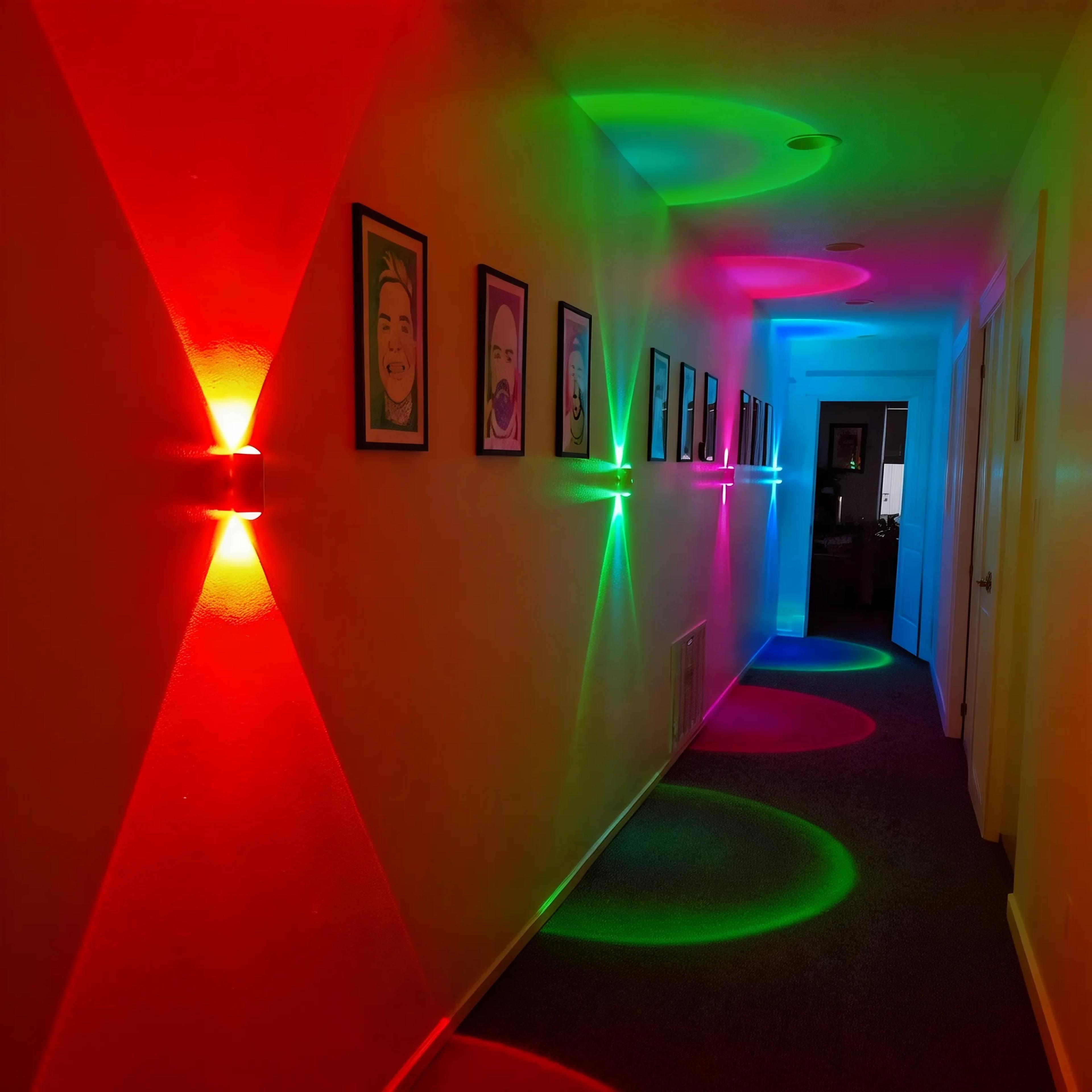 Smart LED Wall Lamp with Motion Sensor - 16 RGB Dynamic Ambient Night Light with Remote, Magnetic & Stick on Design, USB Rechargeable Cordless Projector light, Perfect for Home Decor, Stairs, Hallway, Courtyard Doorway