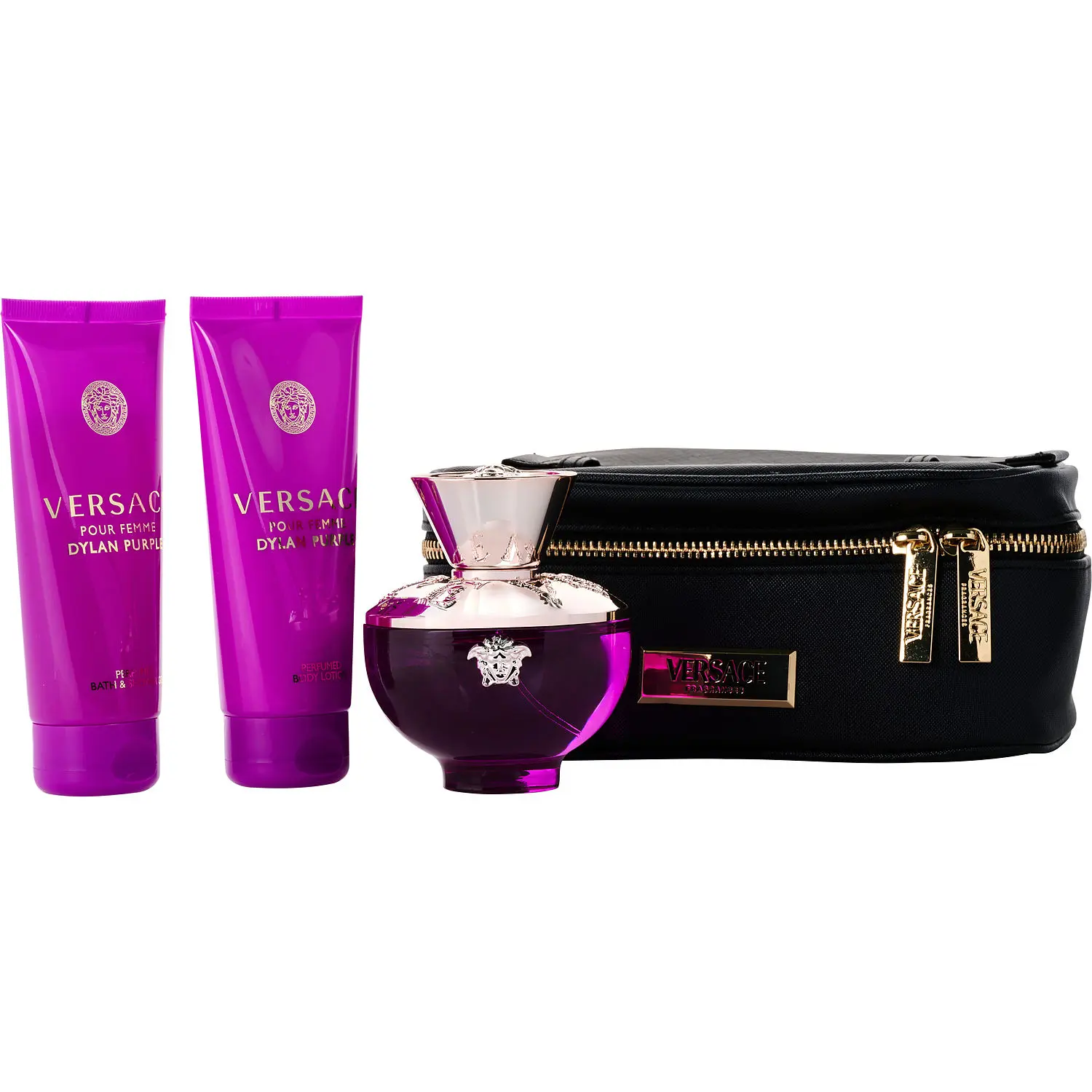 Versace Dylan Purple Set-Eau De Parfum Spray 3.4 Oz & Bath And Shower Gel 3.4 Oz & Body Lotion 3.4 Oz & Beauty Case For Women