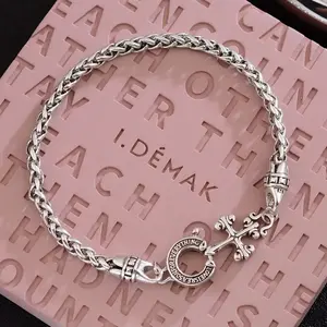 Luxury Silver Plated Retro Cross Horseshoe Clasp Cuban Chain Bracelet For Women November Birthstone Jewelry Suitable For Daily Wear And Gifting