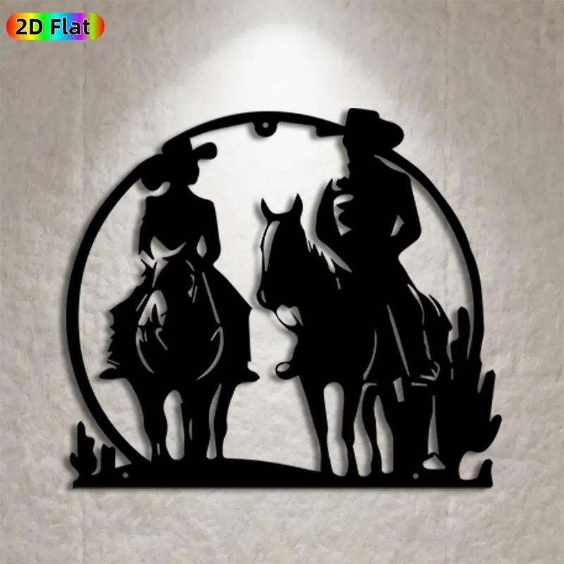 1pc Cowboy & Horse Metal Wall Art, Decorative Wall Art, Statue Mural, Gift for New Year, Christmas, Western Decor Enthusiasts, Weather-Resistant Metal Wall Decor Sculptures, Perfect for Living Room Wall & Garden Fence