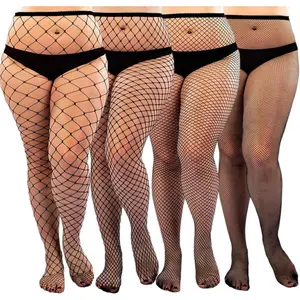 Women's 4 Pairs Sexy Plus Size Fishnet Tights Stockings High Waist Pantyhose