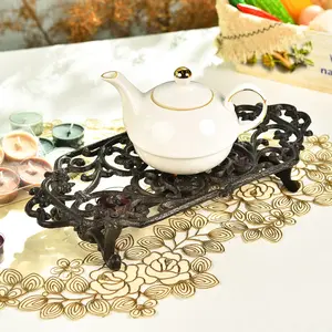 Sungmor Cast Iron Teapot Warmer Dish Cups Heater Pot Trivet - Rustic & Graceful Pattern Design with Tea-light Holder - Heavy Duty & Decorative Candle Holder Stands for Heat Food Coffee Milk or Tea