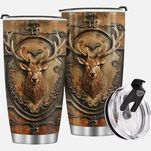20oz Deer Hunting Stainless Steel Tumbler – Insulated Travel Coffee Mug with Lid, Double-Wall Vacuum Thermal Cup, Gifts for Men, Dad, Dad, Deer Lovers, Perfect for Christmas, Birthday, Valentine’s Day