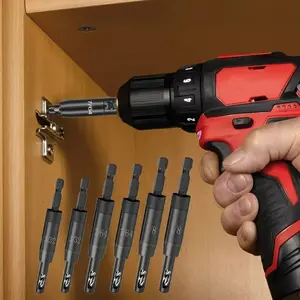 6 Pcs Steel Self Centering Drill Bit Set,1/4" Hex Shank Center Finding Drill Bit,for Various Woodworking Tasks,1/8" 7/64" 3/32" Size,Hinge Drilling Tool,Hand Tools Kits diy Tool Kit