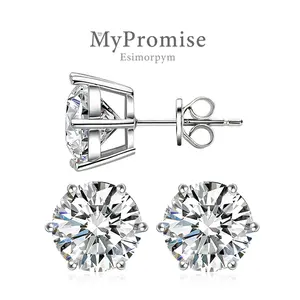 S925 Six Prong Solitaire Earrings Round VVS Moissanite Stud Earring Daily Costume Jewelry Accessories Perfect Birthday Wedding Anniversary Festive Gifts for Women Wedding Set