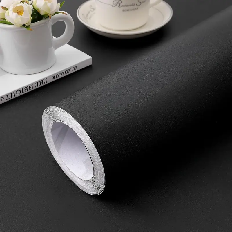 Black Wallpaper Self Adhesive and Removable Peel and Stick Vinyl Film Stick Paper Easy to Apply Wall Coverings Shelf Home Decorative