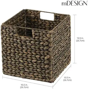mDesign Natural Woven Hyacinth Cube Organizer Basket with Handles - Storage for Kitchen Cabinet or Pantry Shelf, Perfect for Cubby Storage Units, Holds Snacks or Small Appliances, 8 Pack, Black Wash