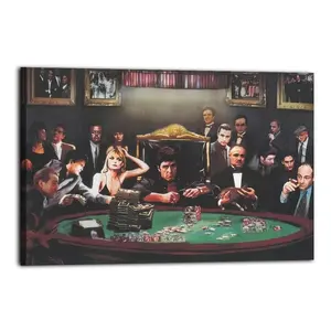 “Gangster Poker Night” Canvas: Viral Mob Movie Decor for Man Caves & Mafia Film Fan Caves family bedroom Motivational Poster Scarface