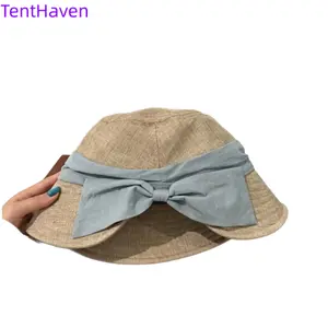 2026 Japanese sun shading split fisherman hat, spring and summer new versatile, small face enhancing hat with large eaves and foldable bow basin hat