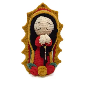 Amigurumi Virgencita de Guadalupe Alupe Handcrafted Crochet Doll with Rosary and Crowned Design