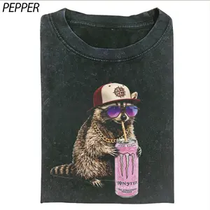 Cool Raccoon Drinking Energy Drink Tee, monster Funny Animal Meme Shirt, Streetwear Raccoon Graphic T-Shirt, Raccoon Lover Gift