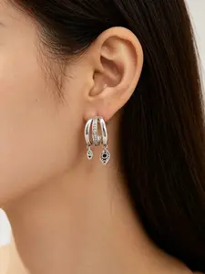 Elegant Zircon Devil Eye Earrings, Blue Eyes Design, Casual Daily Wear, Metal Coated Copper Chain, No Choking Hazard