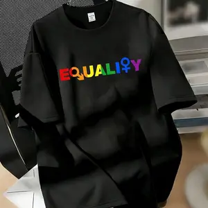 Equality Rainbow Letter Print T-Shirt, LGBTQ+ Pride Casual Top Sweatshirt TOP