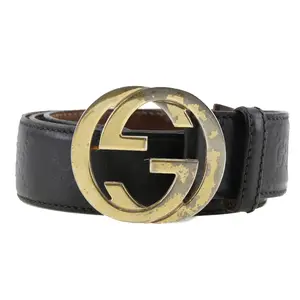Pre-owned GUCCI Calfskin Small Leather Goods Interlocking Leather Belt Black