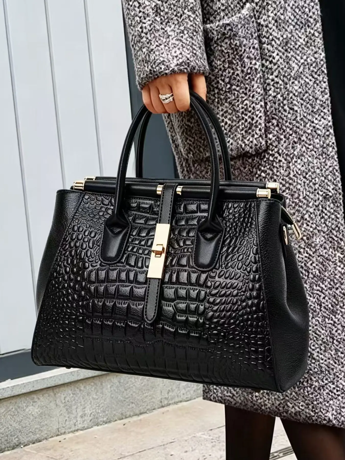 Fashion Crocodile Embossed Genuine Leather Handbag, 2024 New Style Casual Versatile Zipper Shoulder Bag for Women, Trendy All-match Commuter Bag, Elegant Casual Handbag, Embossed Purse