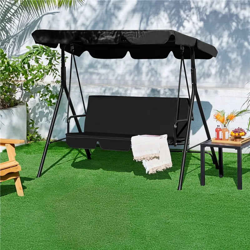 Yaheetech 3-Seat Outdoor Patio Swing Chair with Adjustable Canopy, Removable Cushions, and UV-Protected 160g Polyester Fabric for Outdoor Use