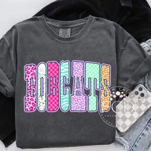 Bright Animal Print Bobcats Youth and Adult Comfort Colors Tee