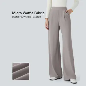 Halara Flex High Waisted Body Sculpt Waist-Slimming Pocket Wide Leg Micro Waffle Work Pants