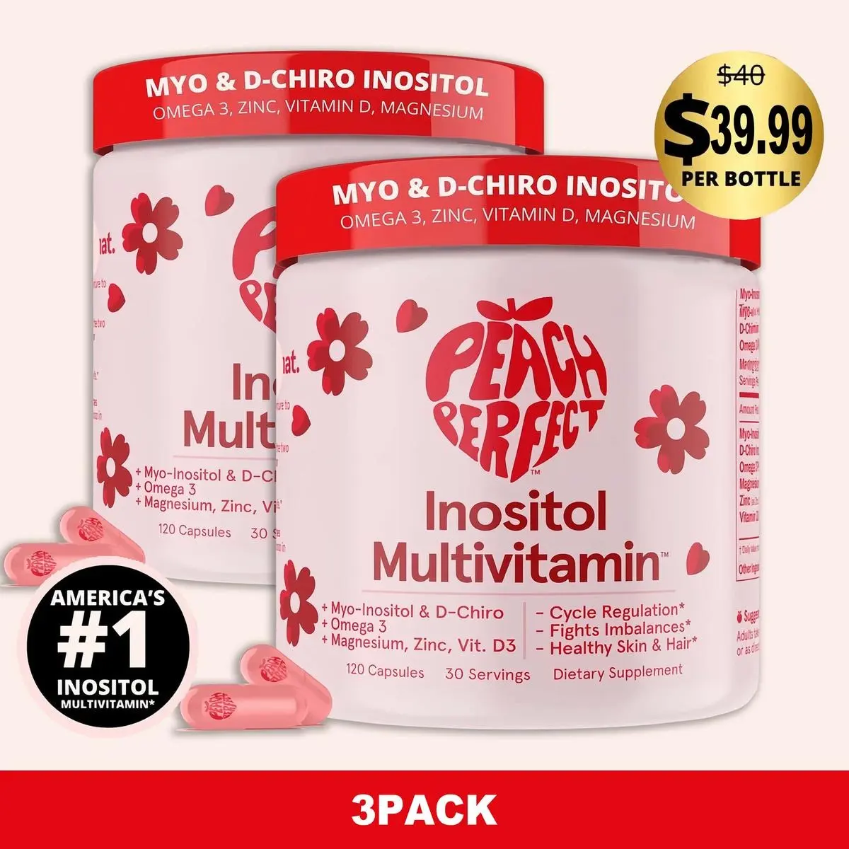 Peach Perfect Inositol Multivitamin - Peach Perfect Myo-Inositol, D-Chiro Inositol, Omega 3 Fitness Healthcare