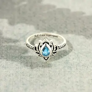 Fuck It And Begin Again Lotus Ring, Lotus Fuck It And Begin Again Ring Keep Fucking Going Ring High Polish Zircon Inlaid Inspirational Engraved Ring For Women New Year Gift New Beginning