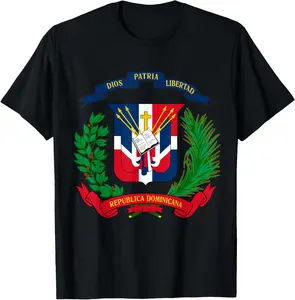 100% Cotton Coat of Arms Republica Dominicana Bandera Dominican Flag T-Shirt